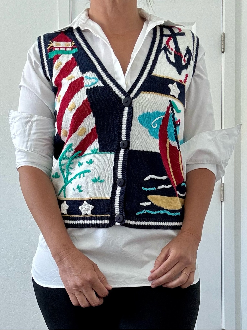 VTG Crystal-Kobe Knit Nautical Sweater Vest Lighthouse & Sailboat